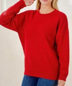Zenana TOPS Red Crew Sweater