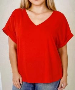 Zenana Red V-Neck Top TOPS