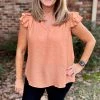 Kori America TOPS Peach Ruffle Sleeve Top