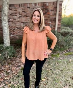 Kori America TOPS Peach Ruffle Sleeve Top