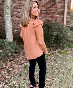 Kori America TOPS Peach Ruffle Sleeve Top