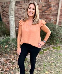 Kori America TOPS Peach Ruffle Sleeve Top