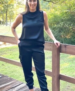 Fate Black Satin Top TOPS