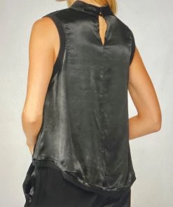 Fate Black Satin Top TOPS