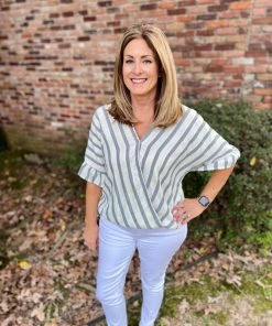 Andree By Unit TOPS Blue And Ivory Crossover Top