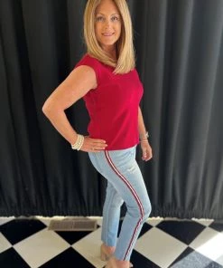 Easel Striped Leg Denim BOTTOMS