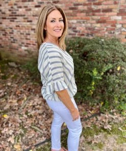 Andree By Unit TOPS Blue And Ivory Crossover Top