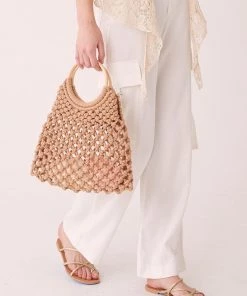 Ruby Stone Boutique Macrame Tote With Wooden Handle ACCESSORIES