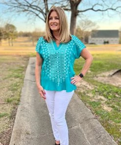 Savannah Jane Teal V-Neck Top