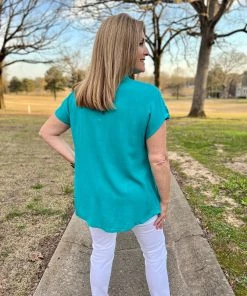 Savannah Jane Teal V-Neck Top