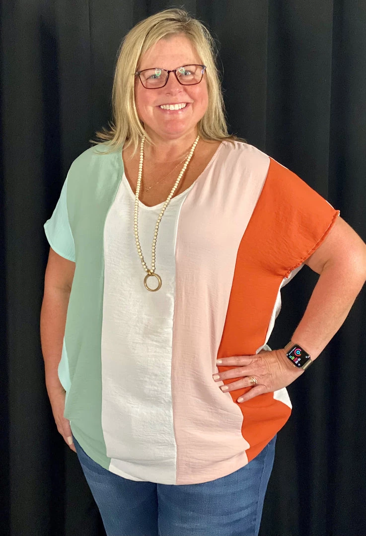 Ruby Stone Boutique Color Block V-Neck Top