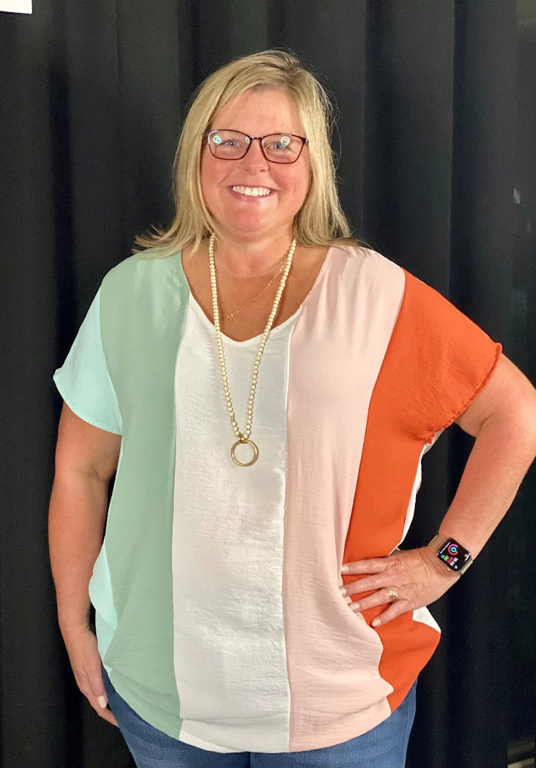 Ruby Stone Boutique Color Block V-Neck Top