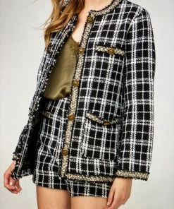 Entro Gold Trim Tweed Blazer OUTERWEAR