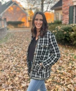 Entro Gold Trim Tweed Blazer OUTERWEAR