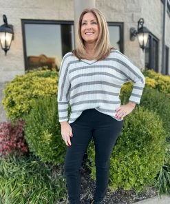 Ruby Stone Boutique Stripe V-Neck Top