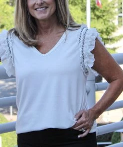 Rubystoneboutique TOPS Black & White Ruffle Sleeve Top