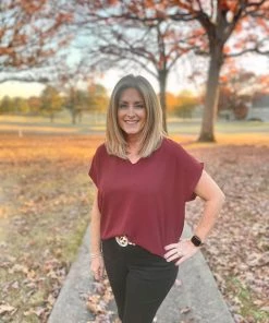 Jodifl TOPS Wine V-Neck Top