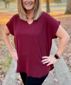 Jodifl TOPS Wine V-Neck Top
