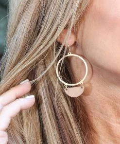 What's Hot Gold Circle Wooden Crescent Earrings ACCESSORIES