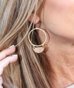 What's Hot Gold Circle Wooden Crescent Earrings ACCESSORIES