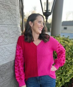Jodifl Red And Pink V-Neck Sweater