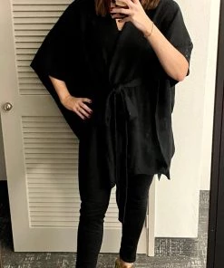 Ruby Stone Boutique Black Front Tie Sweater TOPS