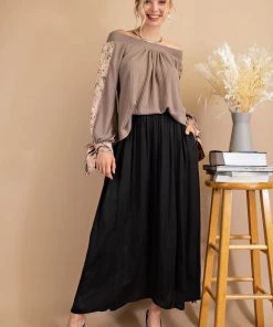 Kori America Black A-Line Flowy Skirt