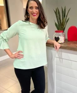 Ruby Stone Boutique Mint Tie Sleeve Top TOPS