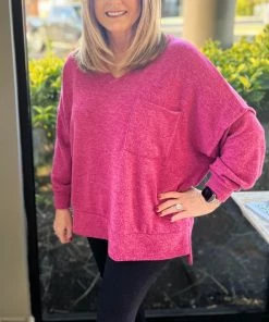 Zenana TOPS Mélange V-Neck Sweater