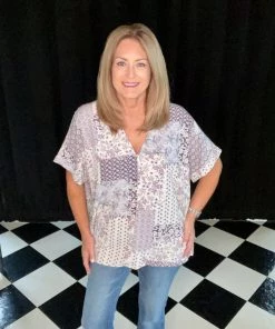 Jodifl TOPS Patchwork V-Neck Top