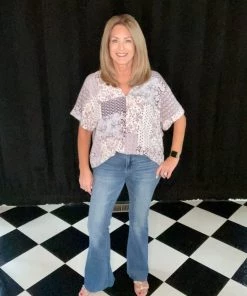 Jodifl TOPS Patchwork V-Neck Top