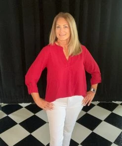 Jodifl TOPS Deep Red Roll Sleeve Top