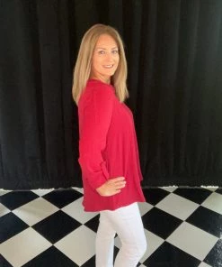 Jodifl TOPS Deep Red Roll Sleeve Top