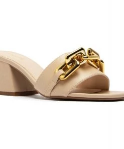 Qupid Gold Chain Nude Slides SHOES
