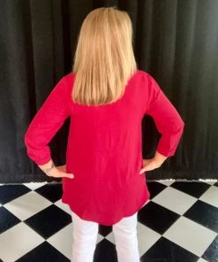 Jodifl TOPS Deep Red Roll Sleeve Top