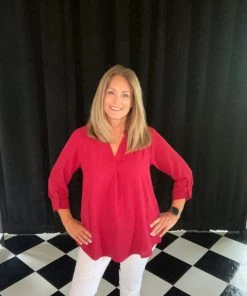 Jodifl TOPS Deep Red Roll Sleeve Top