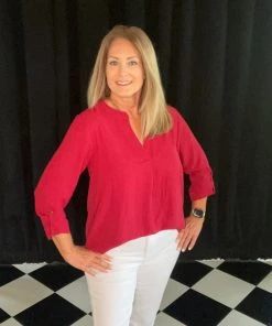 Jodifl TOPS Deep Red Roll Sleeve Top