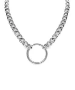 Art Box Ring Pendant Chain Necklace - Silver