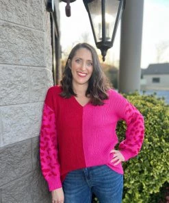 Jodifl Red And Pink V-Neck Sweater