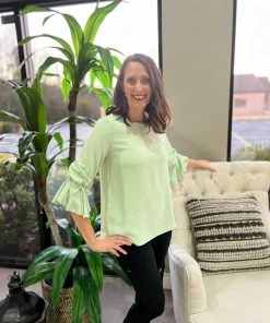 Ruby Stone Boutique Mint Tie Sleeve Top TOPS