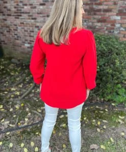 Jodifl Red V-Neck 3/4 Sleeve Top TOPS