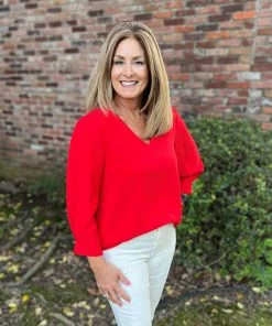 Jodifl Red V-Neck 3/4 Sleeve Top TOPS